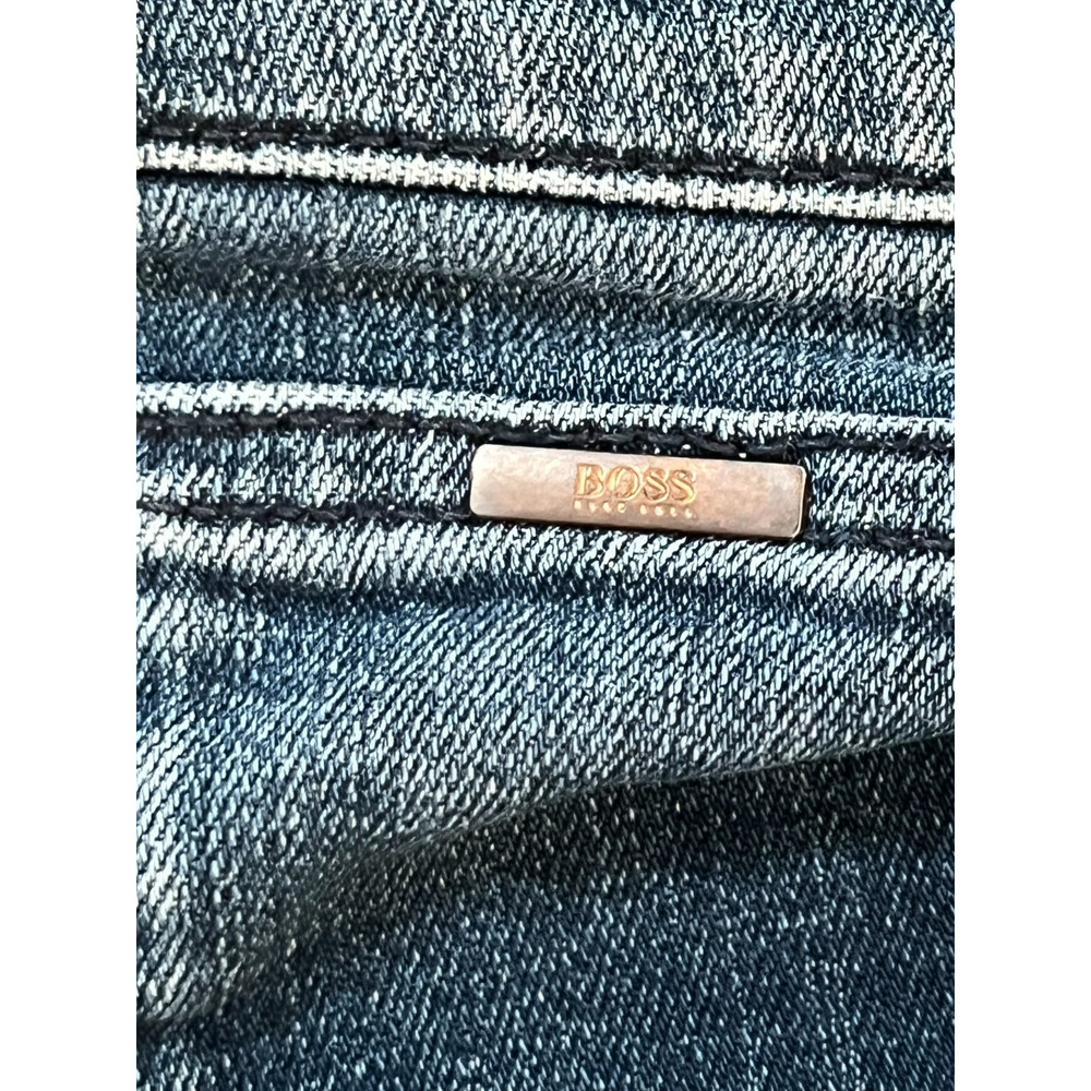 Men's Boss Hugo Boss 38x34 Dark Wash Blue Denim Stretch Tapered Leg EUC READ - Picture 8 of 10
